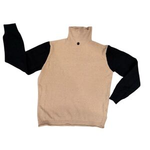 Tan and Black Turtleneck Sweater stylish